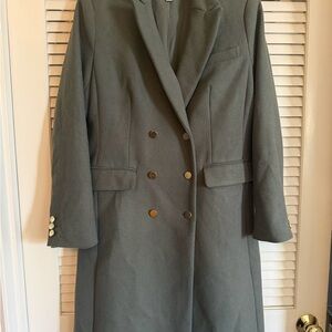 Women's Double-Breasted Green Wool Blend Coat